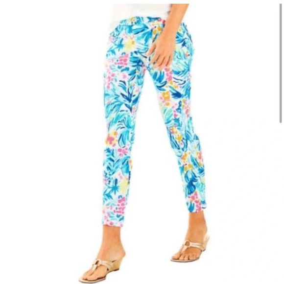 Lilly Pulitzer Kelly skinny ankle pants Serene Blue vibrant abstract print 00 - Picture 1 of 6